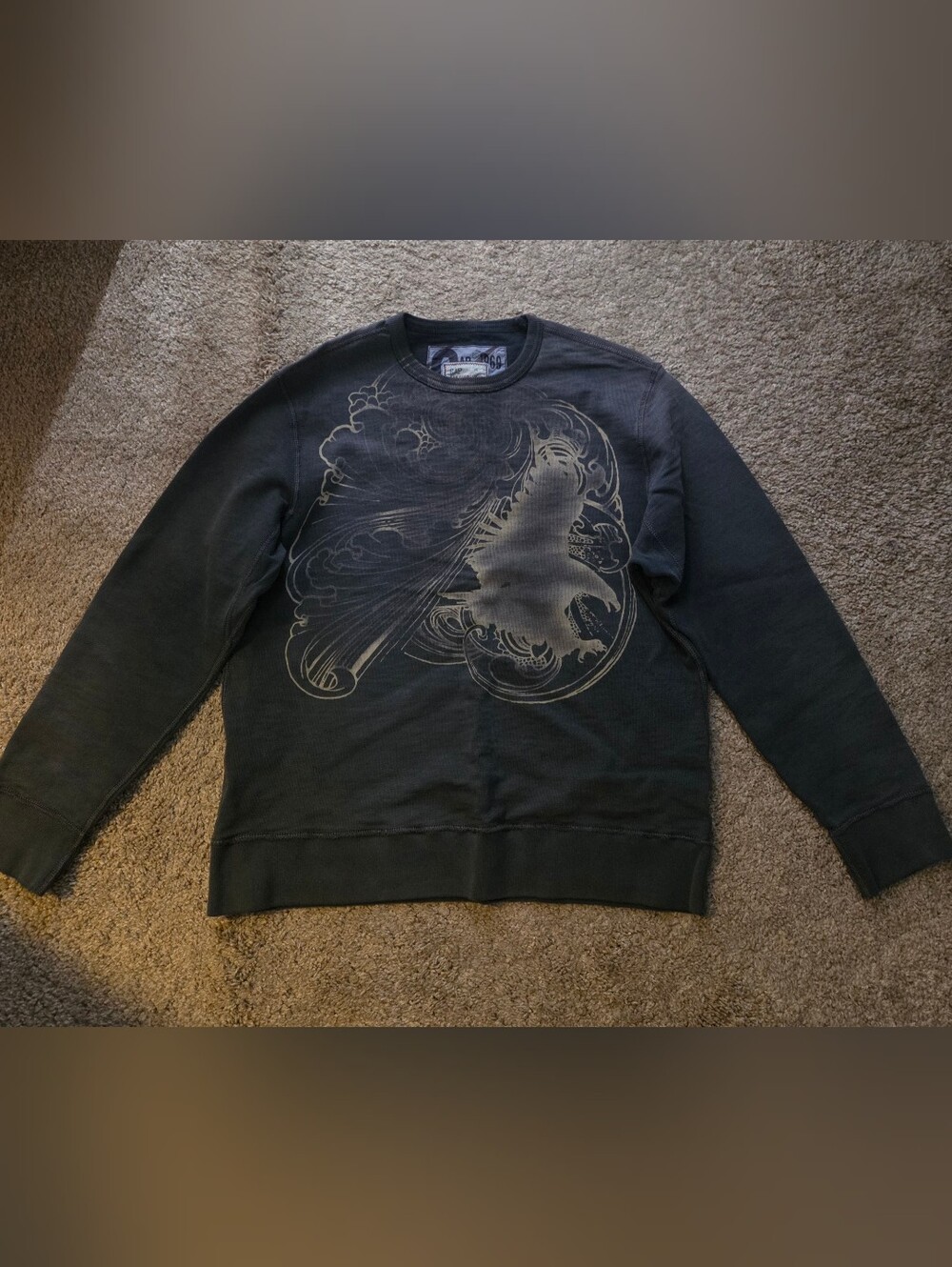 GAP Men's Dark Charcoal Blue Crewneck with Metallic Eagle Print
